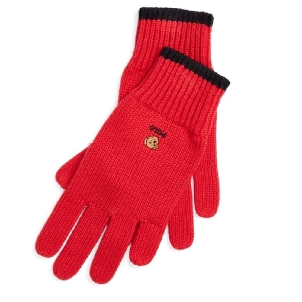 POLO Ralph Lauren RED COTTON GLOVES. One Size (8-20) Very good condition